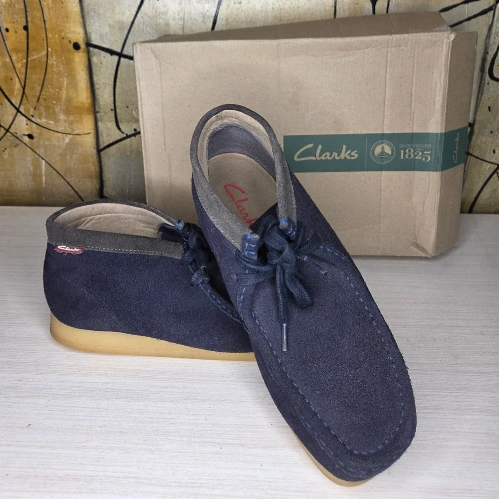Clarks Stinson Hi Blue Suede Mens Chukka Moccasin Boots 261165047085 Size 9.5 M